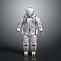Detailed Advanced Space Suit Design With White Exterior Helmet And Red Accents