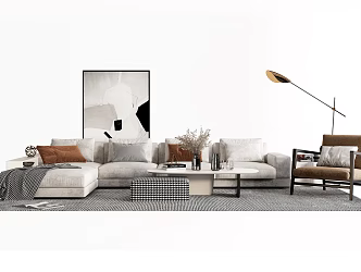 Modern Sofa Coffee Table Combination Fabric Sofa Corner Sofa 3d model