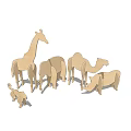 Wooden Animal Decorative Figurine Set With Giraffe Elephant Camel Rhino And Lion Cub