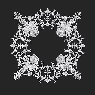 Intricate White Carved Ornamental Pattern Featuring Symmetrical Floral Motifs And Scrollwork 3d model