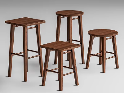 Set of Four Modern Wooden Bar Stools with Simple Design Various Heights and Sturdy Construction 3d model