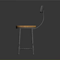 Industrial Style Stool With Metal Backrest And Wooden Seat And Metal Legs