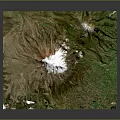 3D Terrain Model of Snow Capped Volcano with Lush Green Vegetation Landscape