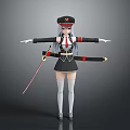 Anime Style Female Character 3D Model With Uniform Hat Long Silver Hair And Sword