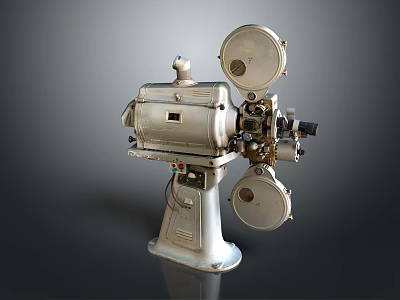 Vintage Silver Movie Projector With Round Reels Metal Base And Classic Design 3d model