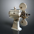 Vintage Silver Movie Projector With Round Reels Metal Base And Classic Design
