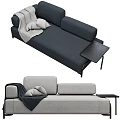 Modern Sectional Sofa With Gray Navy Upholstery Pillows Throw Blanket And Side Table 3d model