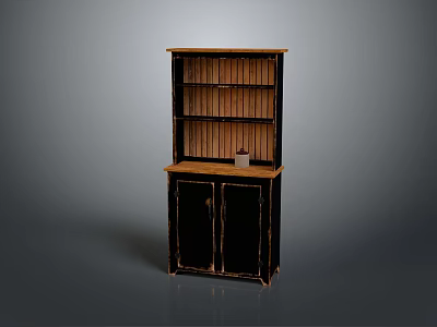 Wooden Storage Cabinet with Open Shelves and Closed Cabinet Doors for Home Organization 3d model