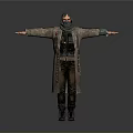 Man In Long Hooded Coat With Mask Standing Arms Outstretched And Boots