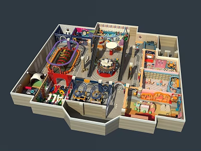 Colorful Spacious Commercial Mall Indoor Children Playground Layout Design With Multiple Fun Amusement Facilities 3d model