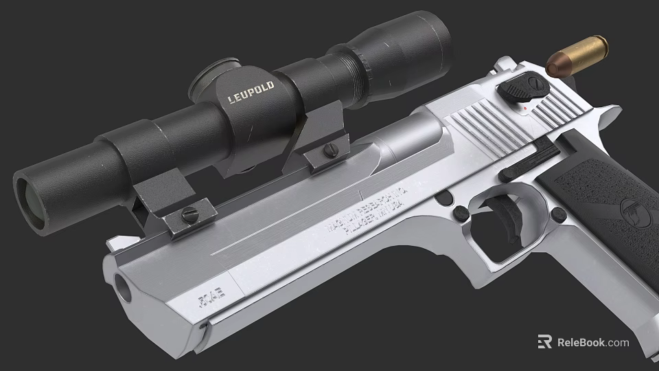 Tactical Silver Pistol Featuring Leupold Sniper Scope Model X-2 And Stainless Steel Body 3d model 