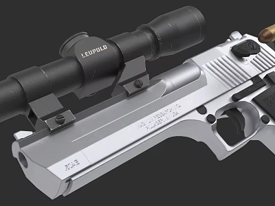Tactical Silver Pistol Featuring Leupold Sniper Scope Model X-2 And Stainless Steel Body 3d model