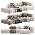 Modern Sectional Sofa With Plush Beige Upholstery Fleece Throw And Accent Pillows