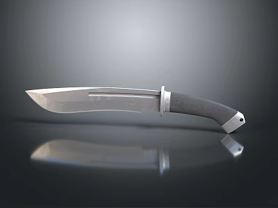Sharp Metal Blade Knife With Black Handle And Silver Accents On Reflective Surface 3d model