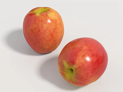Two Red and Yellow Ripe Apples Fresh and Juicy on White Background 3d model