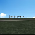 Outdoor Lights With Wooden Poles And Lantern Design Along Roadside Green Field
