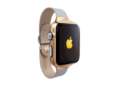 Luxury Jewelry Smartwatch With Gold Case And Gray Leather Strap Modern Design 3d model