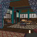 Chinese Style Ancient Architecture Dormitory Indoor Set 3d model