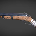 Vintage Flintlock Musket With Wooden Stock Black Straps Metal Barrel And White Wrapped Band 3d model