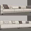 Minimalist Off White Three Seater Sofa With Soft Fabric Cushions And Round Decorative Pillow