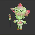 Cute Pink Hat Cartoon Character With Red Eyes White Cream Decoration And Lollipop