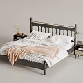 Modern Double Bed with White Bedding Pillows Pink Blanket and Nightstands Featuring Lamp and Flowers