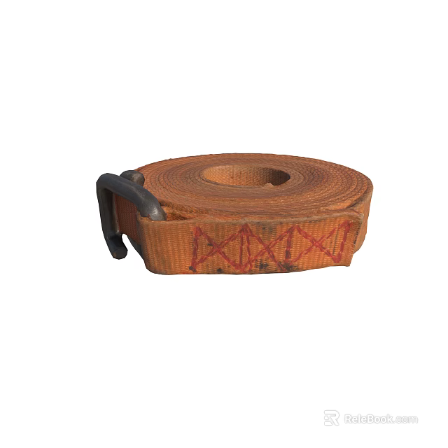 Brown Rolled Cargo Strap With Metal Buckle And Red Patterns 3d model
