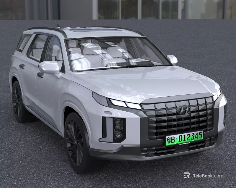 White Hyundai SUV Front View On Asphalt Road 3d model 