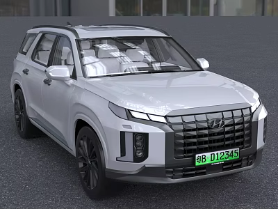 White Hyundai SUV Front View On Asphalt Road 3d model