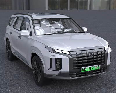 White Hyundai SUV Front View On Asphalt Road 3d model