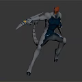 Orange Headed Cyborg Character And Mechanical Creature With Blue Body And Knife Arms