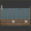 Small Traditional Wooden Cottage With Blue Roof Windows And Chimney