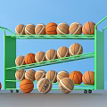 Green Basketball Storage Rack With Multiple Balls For Home Organization