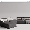 Modern Gray L Shaped Sectional Sofa with Soft Cushions and Throw Blanket 3d model
