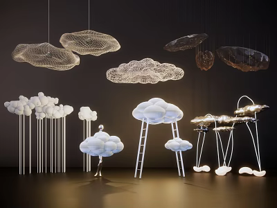 Cloud Shaped Decorative Lights Hanging and Floor Standing with Mesh White Designs for Interior Decoration 3d model