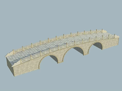 Traditional Stone Arched Bridge With Three Arches And Stone Railings 3d model
