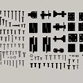 Assorted Metal Hardware Parts Including Bolts Hinges And Plates On White Surface