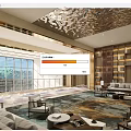 Modern Luxurious Hotel Public Lounge Area With Sofa Armchairs And Decorative Ceiling
