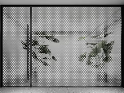 Modern Perforated Screen With Black Frame And Green Plants In Interior Space 3d model