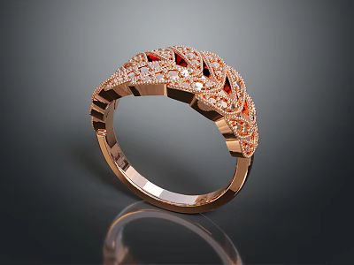 Fashionable Rose Gold Ring Adorned With Red Gemstones And Intricate Filigree Design Details 3d model