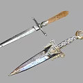 Elegant Antique Weapon Daggers With Wooden Handle And Ornate Metal Blades