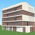 Modern Office Building With Trees Grass Area And People Around 3d model