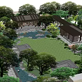 Scenic Landscape Bridge In Traditional Garden With Water Features And Green Trees