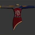 Traditional Embroidered Robe With Red Body Blue Gray Sleeves And Gold Trim