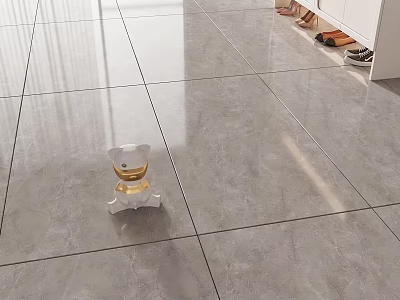 Gray Floor Tiles With Smooth Glossy Surface And Decorative Item Near Shoe Cabinet 3d model