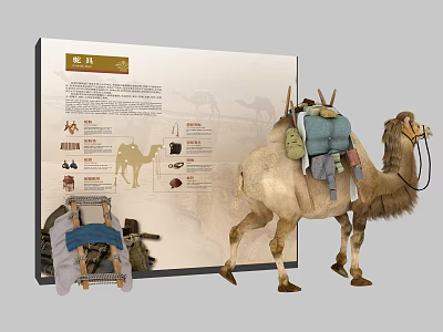 Traditional Camel Caravan Display With Historical Gear And Informative Exhibition Panel 3d model