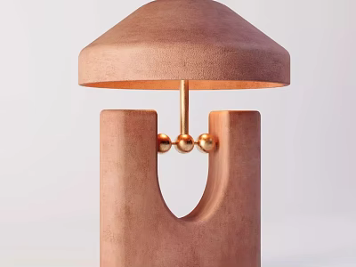 Pink Table Lamp With Column Base U Shaped Cutout Domed Shade And Gold Decorative Balls 3d model