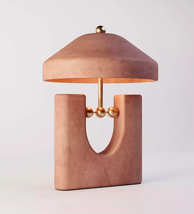 Pink Table Lamp With Column Base U Shaped Cutout Domed Shade And Gold Decorative Balls 3d model
