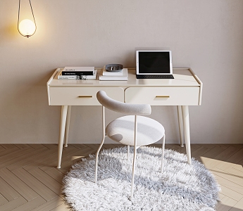 Modern Desk Chair Cream Desk Chair Combination Hair Carpet Computer Book Accessories 3d model