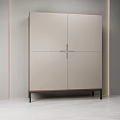 Modern Display Cabinet with Four Doors Metal Cross Handles Black Legs Light Beige Finish